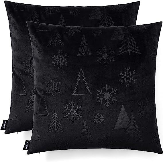 BLACKTHX Set of 2 Halloween & Christmas Pillow Cover ,Black Velvet Embossing Throw Pillow Covers ... | Amazon (US)