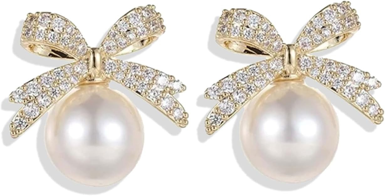 Christmas Earrings For Women Pearl Bow Earrings Xmas Jewelry Holiday Outfits Stocking Stuffers Ch... | Amazon (US)