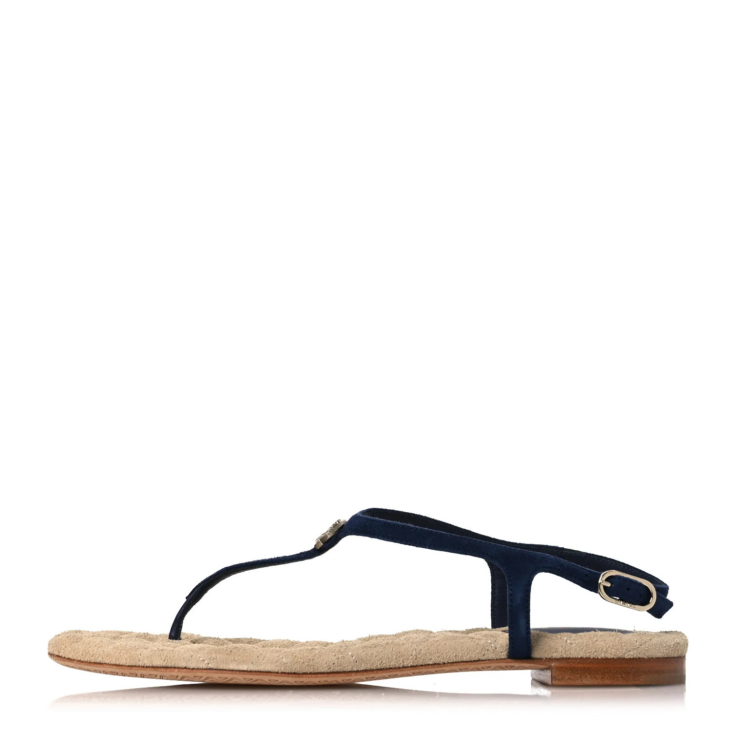 Suede Crystal CC Thong Sandals 39.5 Navy | FASHIONPHILE (US)