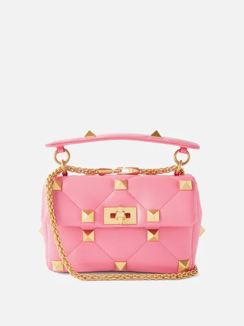 Valentino Garavani - Roman Stud Medium Quilted-leather Shoulder Bag - Womens - Pink | Matches (US)
