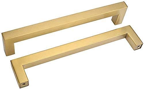 25 Pack Haliwu/Cabinet Pulls, Cabinet Handles Gold 6-1/4 inch Brushed Brass Drawer Pulls Square Kitc | Amazon (US)