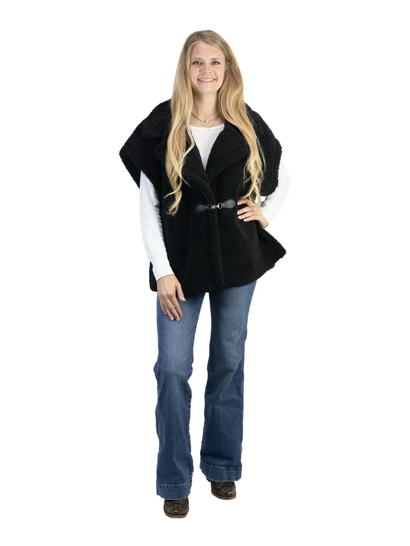 Time and Tru Womens Faux Shearling Vest, Black | Walmart (US)