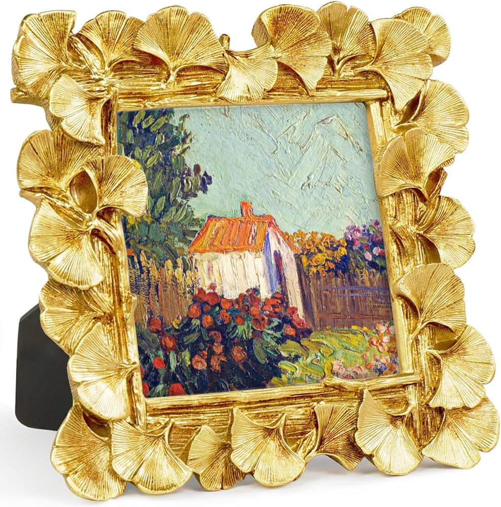 4x4 Picture Frame, Gold Ornate Leaf Texture Handmade Resin with Glass Front Antique Photo Frame f... | Amazon (US)