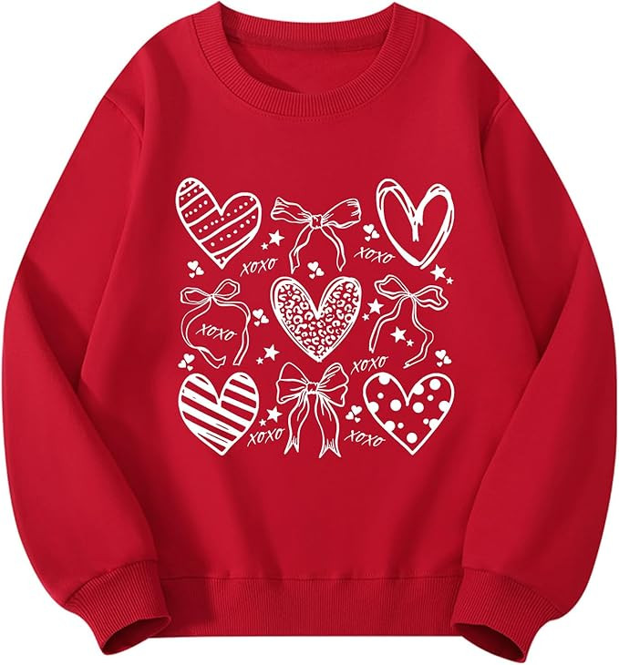 Rixalor Girls Valentines Sweatshirt Love Hearts Graphic Cotton Long Sleeve Crewneck Shirts 4-12 Y... | Amazon (US)