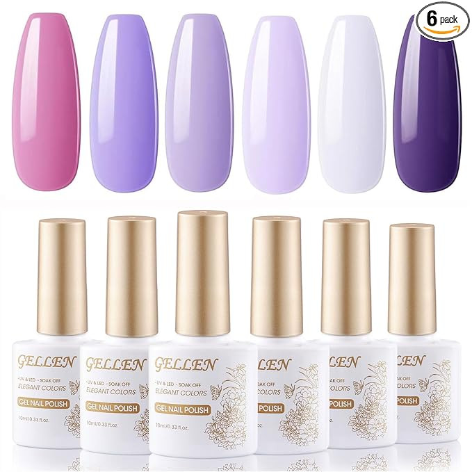 GELLEN Gel Nail Polish Set 6 Colors Light/Dark Royal Purple Pink Gel Polish Serene Lavender Soak ... | Amazon (US)