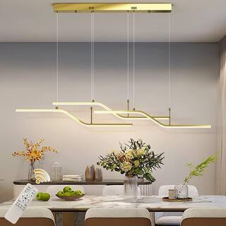 3 Light Modern Linear Dimmable Gold Integrated LED Kitchen Island Pendant Light with Remote Included for Dining Room | The Home Depot