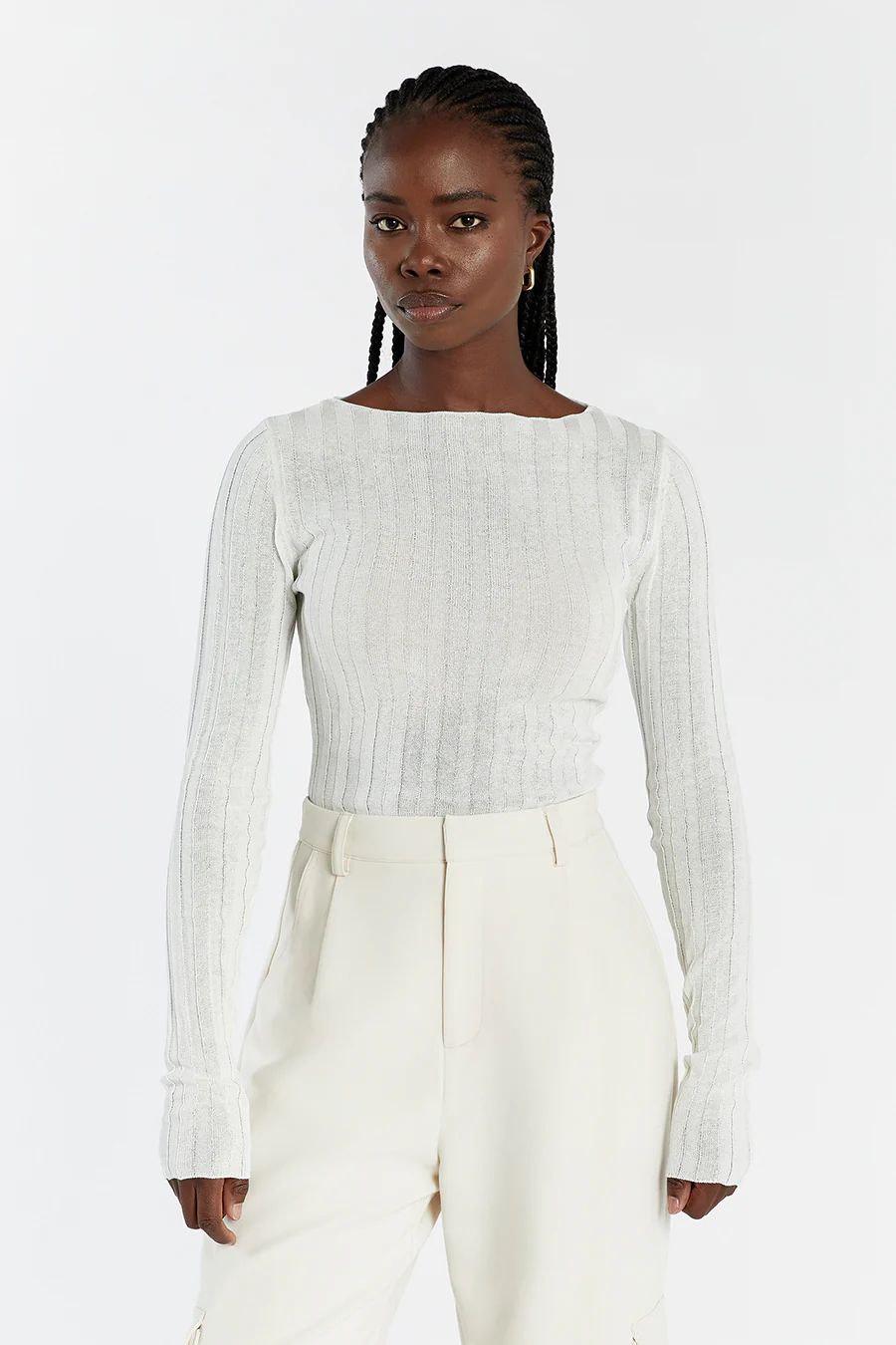 GOLDIE OFF WHITE LONG SLEEVE TOP | DISSH