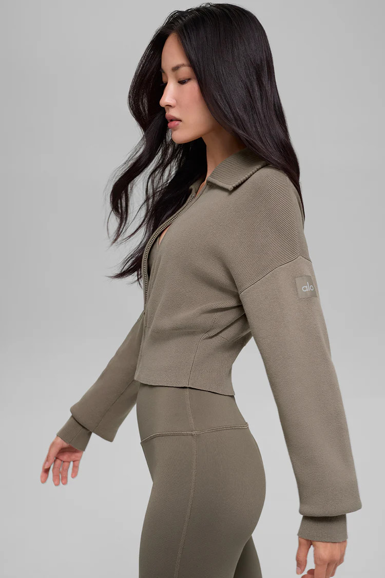 Scholar Knit Cropped Full Zip Jacket | Alo Yoga (US)