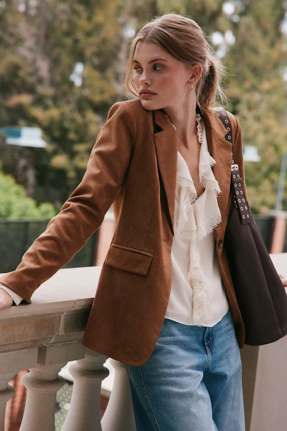 Corwin Brown Suede Oversized Blazer | Lulus