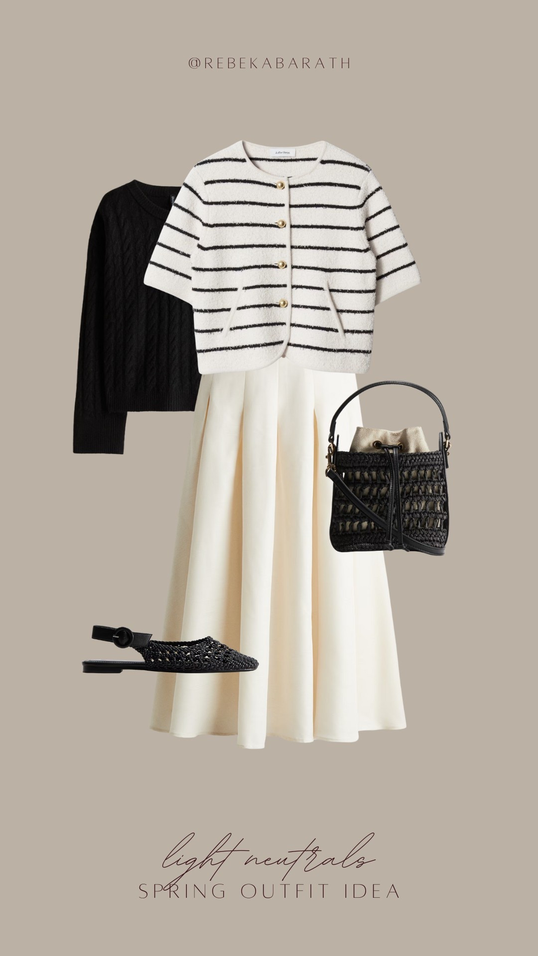 light neutrals // spring outfit idea 

casual outfits | casual transitional looks | midi skirt outfit | striped cardigan outfit | monochrome look | textured slingbacks 

#LTKShoeCrush #LTKStyleTip