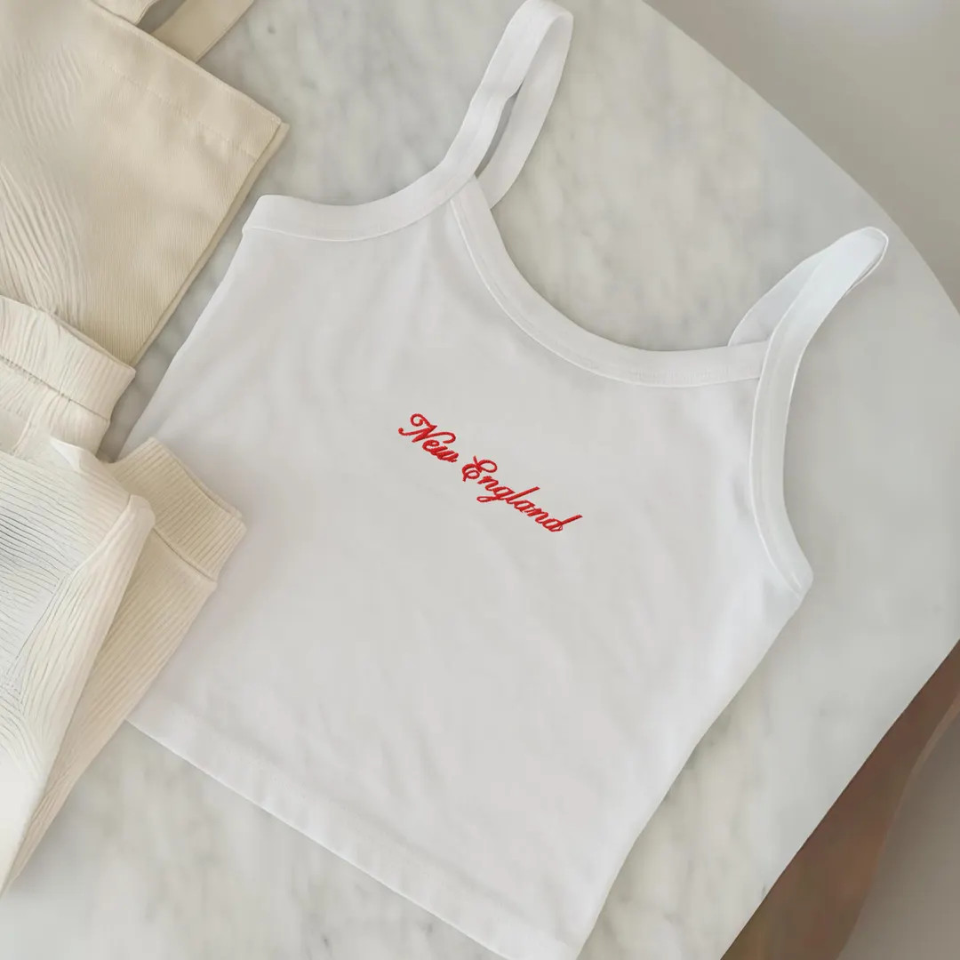 New England Mini Embroidered Tank Top, Red Embroidery Tank for Women, Boston, Football Top, Tailg... | Etsy (US)