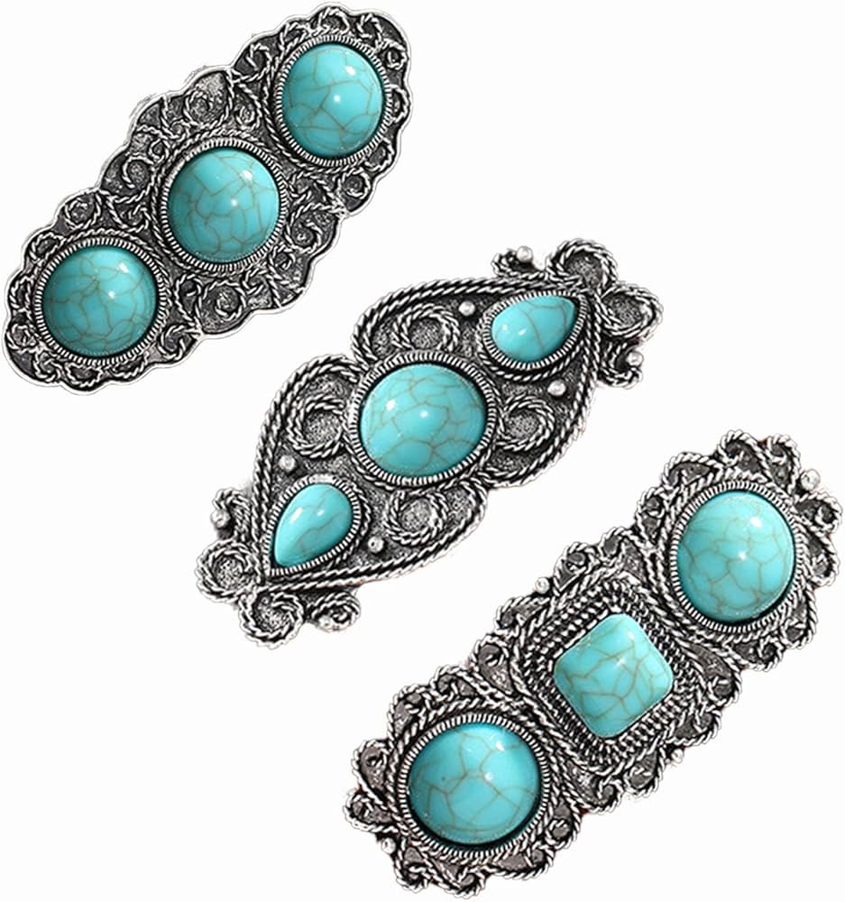 Turquoise Decorative Hair Barrettes for Women 3 PCS Western Sliver Hair Clips 2.36 Inch Metal Hai... | Amazon (US)