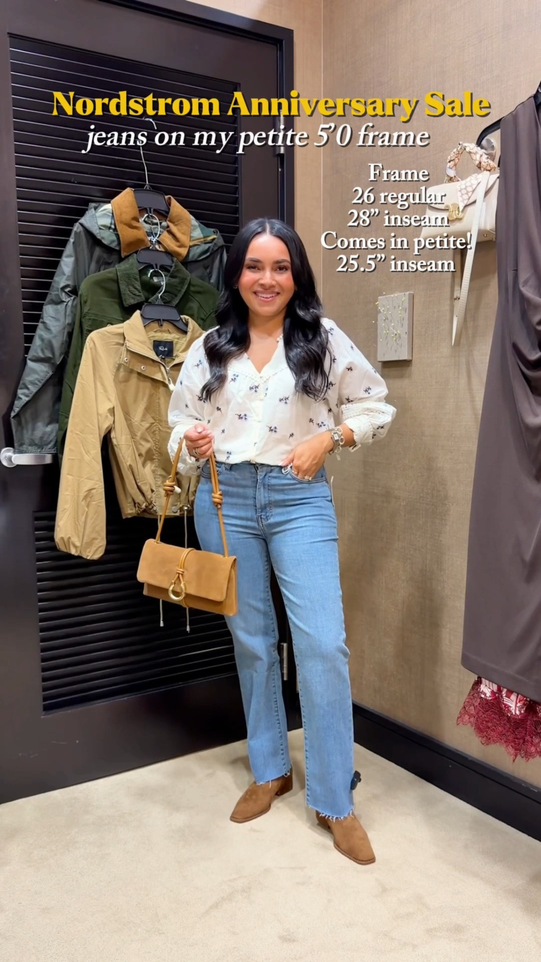 Ivory floral top size xxs TTS
Frame jeans size 26 regular 28” inseam  but comes in petite sizing online 25.5” inseam!
Boots size 5.5 TTS

#LTKPetite #LTKSaleAlert #LTKootd