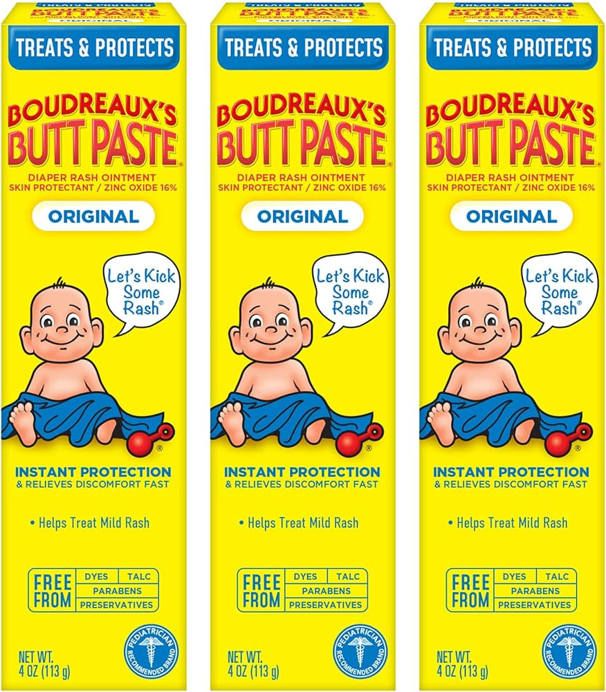 Boudreaux's Butt Paste Original Diaper Rash Cream, Ointment for Baby, 4 oz Tube, 3 Pack | Amazon (US)