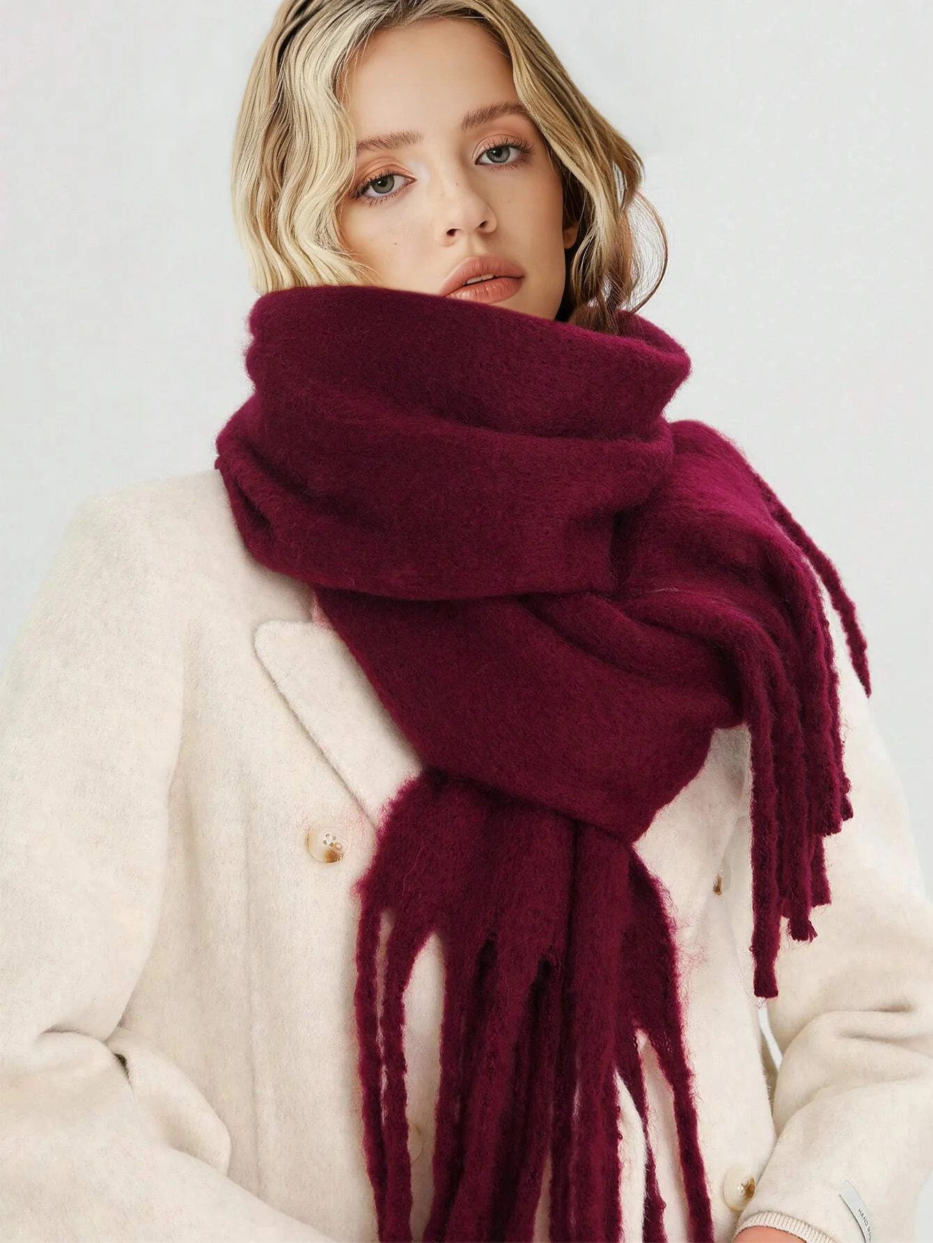 Solid Oversized Fringed Scarf | Commense