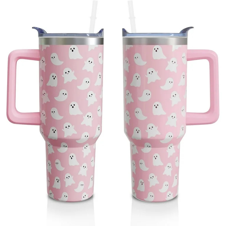 Halloween Ghosts 40 Oz Tumbler with Handle and Straw, Cute Spooky Stainless Steel Double Walled V... | Walmart (US)