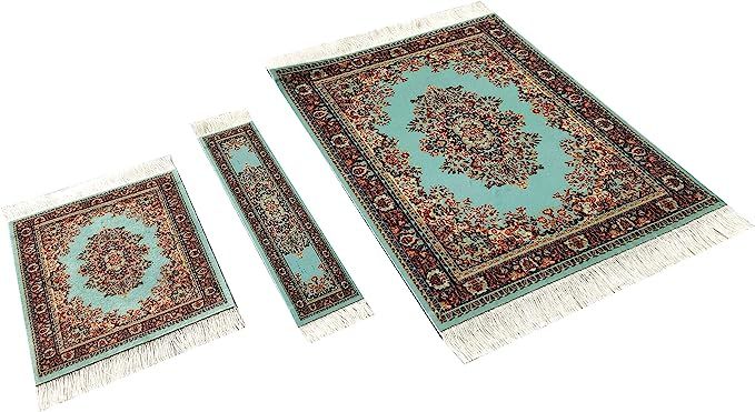 Set of Rug Mouse Pad + Coaster + Bookmark - Oriental Style Carpet Mousemat Miniature Rug (Turquoi... | Amazon (US)