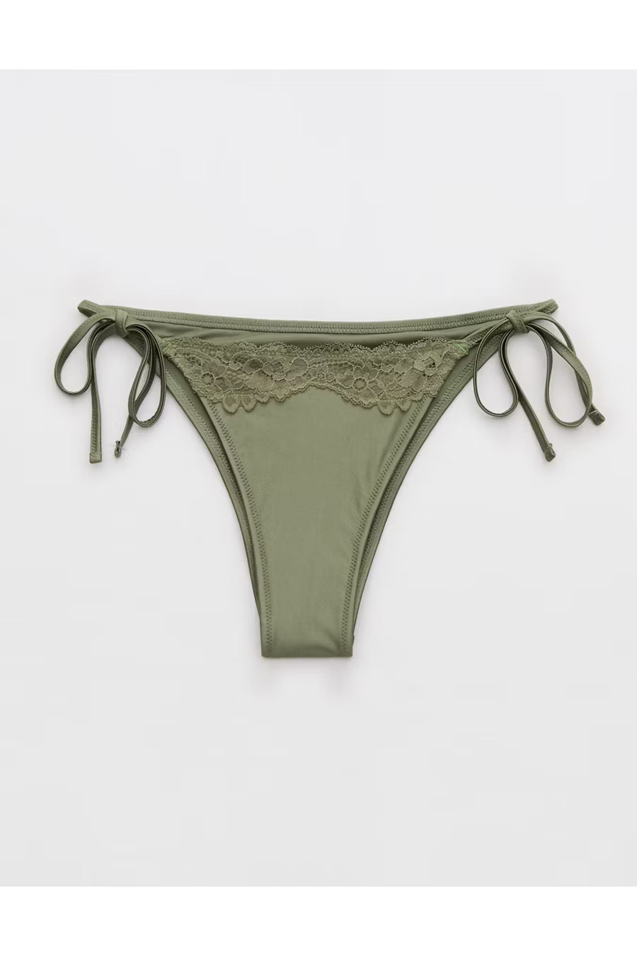 Aerie The Sunbun Shine Lace Bikini Bottom Women's Olive Fun XXS | Aerie