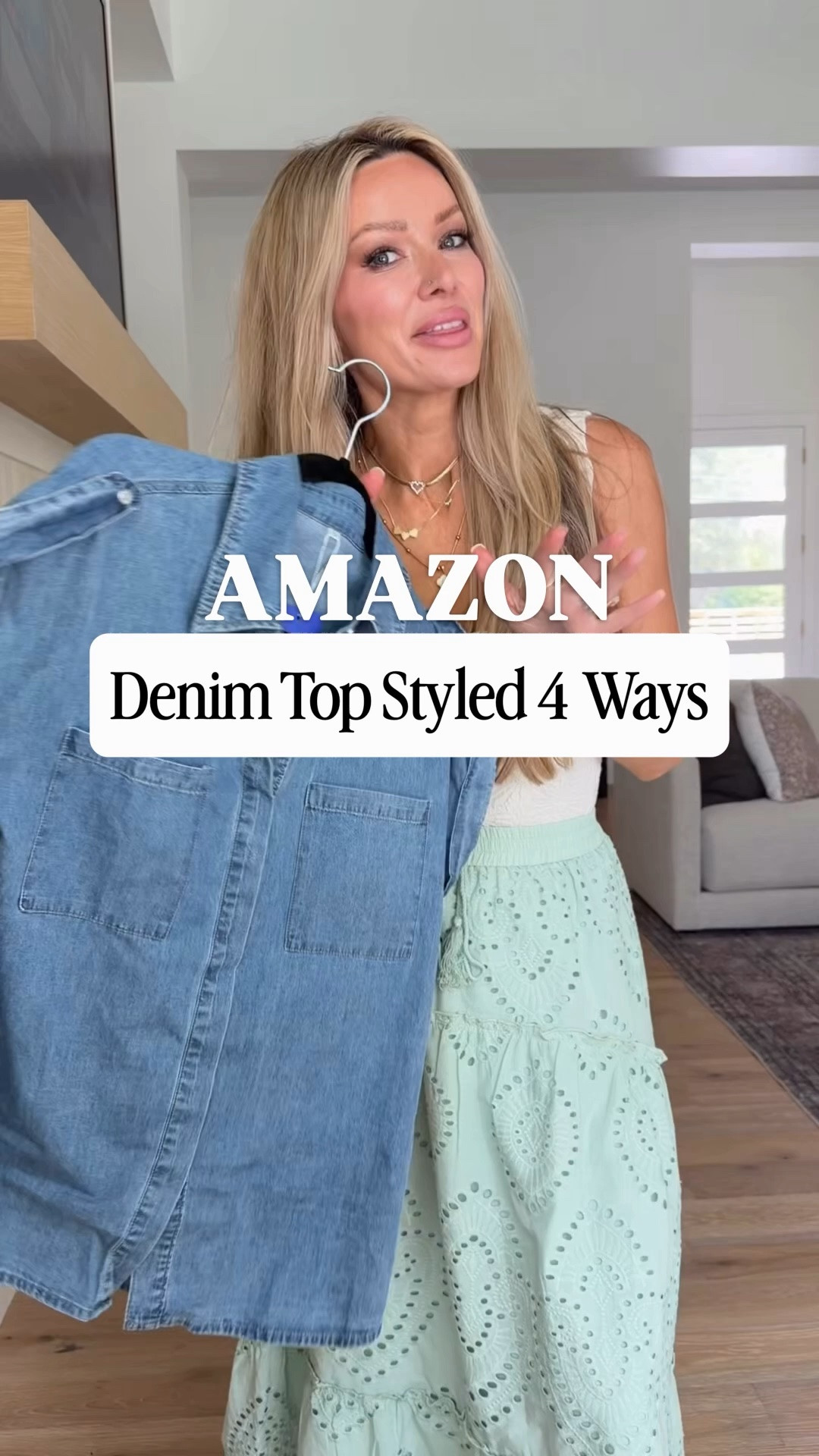 Amazon denim button down that just became the hardest-working top in my closet 🤍👖✨ comment AMAZON and I’ll send you the details 

If you love buying pieces you’ll actually wear over and over, this one deserves a spot in your cart.

I styled this Amazon denim top 4 completely different ways:
💚 With a feminine eyelet maxi skirt
🤍 With classic white shorts
🖤 With striped paperbag shorts
💕 With bright pink striped shorts
☀️ And it’s the perfect layer for jeans, linen pants, or over a swimsuit too.

The lightweight denim, relaxed fit, and rolled sleeves make it one of those effortless pieces you reach for on repeat. It gives every outfit that easy, elevated summer vibe without overthinking it.

Which look is your favorite? 1, 2, 3, or 4?

Comment DENIM and I’ll send you all the links! 💙

#AmazonFashion #AmazonFinds #AmazonStyle #DenimShirt #SummerOutfits