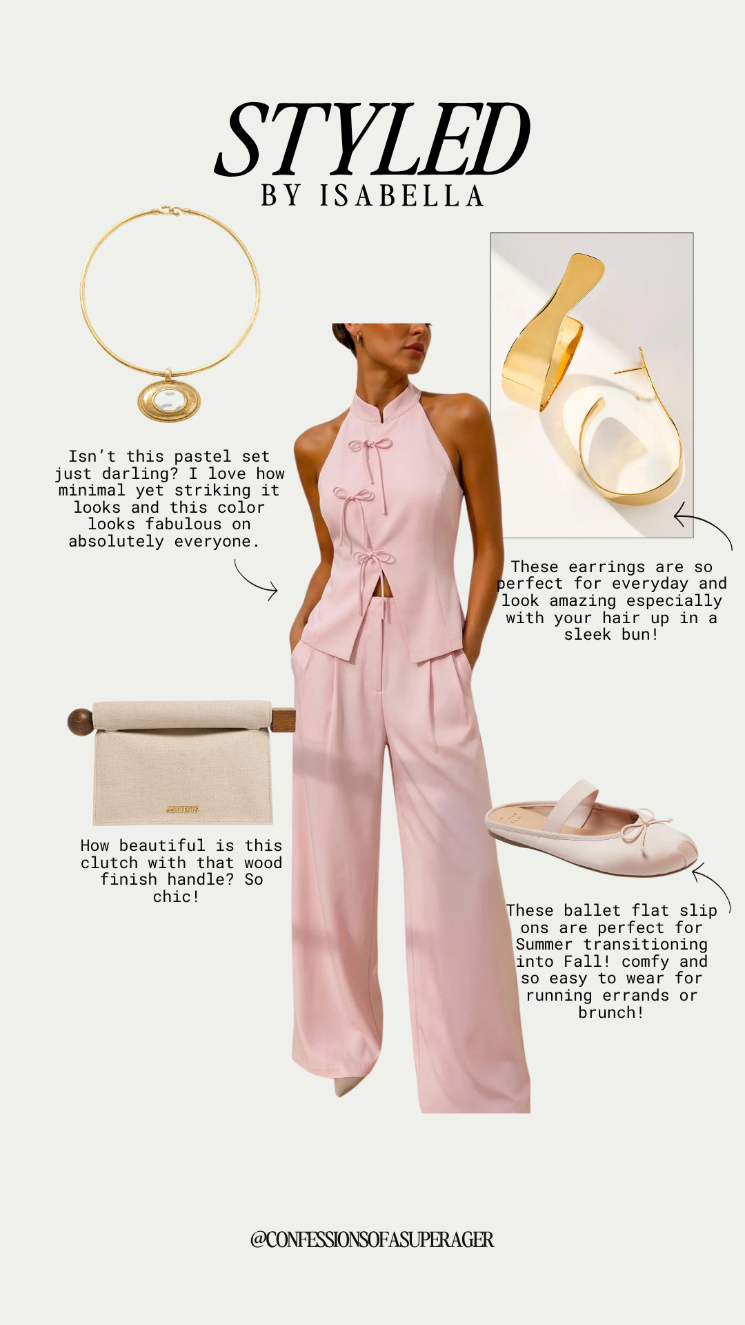 Pretty in pink 💗 This chic pastel matching set is the perfect blend of feminine style and quiet luxury. Styled with elegant gold jewelry, a timeless clutch, and classic ballet flats, this polished look is perfect for brunch, vacation, date night, or transitioning from summer to fall. Tap to shop every piece and save this effortlessly elegant outfit for your next occasion! ✨ #PinkOutfit #MatchingSet #QuietLuxury #OldMoneyStyle #MinimalStyle #FeminineFashion #SummerToFall #BrunchOutfit #VacationStyle #ElegantStyle #CapsuleWardrobe #NeutralAccessories #GoldJewelry #BalletFlats #LuxuryInspired #DesignerStyle #ClassicFashion #LTKStyle #LTKFashion #LTKFinds #FashionOver40 #FashionOver50 #AgelessStyle #ConfessionsOfASuperAger 

 #LTKootd #LTKSeasonal #LTKOver40
