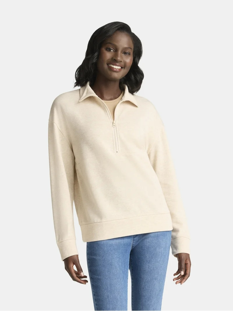 Time and Tru Women's Half Zip Fleece Sweatshirt, Sizes XS-XXXL | Walmart (US)