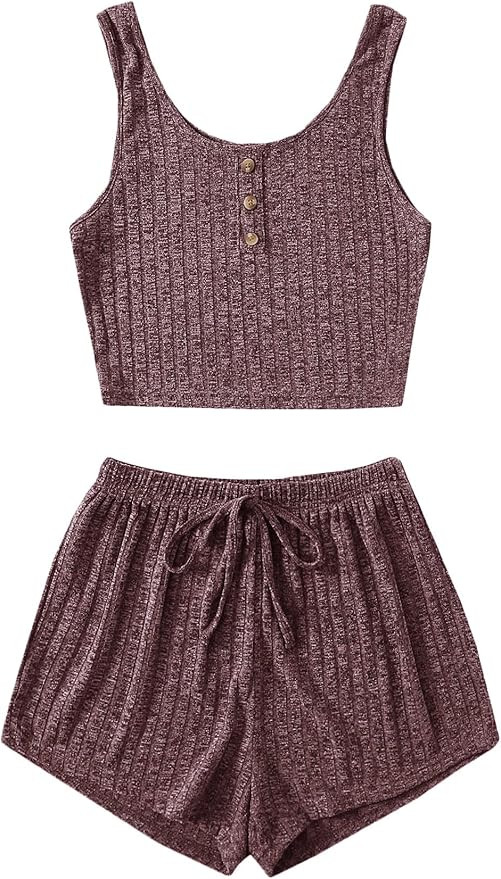 SOLY HUX Women's Button Front Ribbed Knit Tank Top and Shorts Pajama Set Sleepwear Lounge Sets | Amazon (US)
