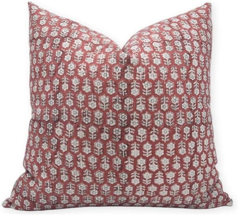 Block Print Thick Linen 22x22 Inch Throw Pillow Covers, Handmade Vintage Pillow Covers for Sofa a... | Amazon (US)