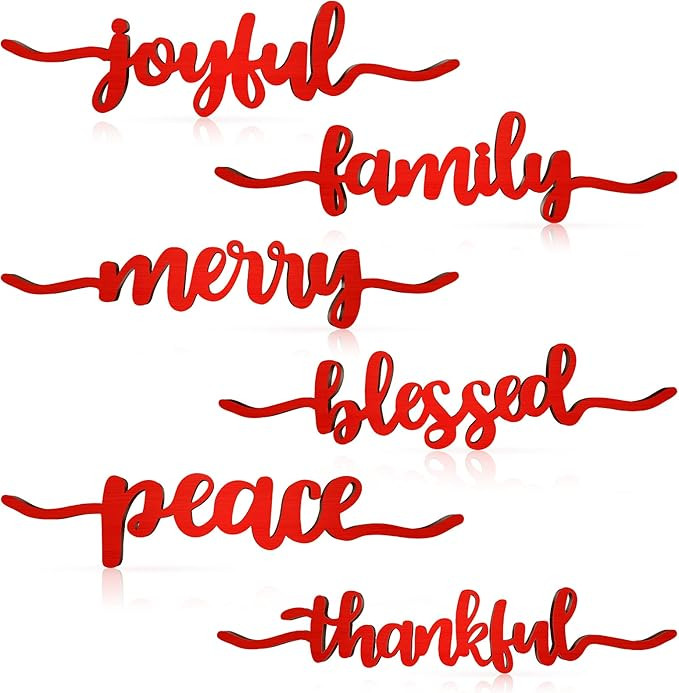 12 Pieces Christmas Table decor Thankful Blessed Merry Joyful Peace Family Plate Sign Wood Cutout... | Amazon (US)