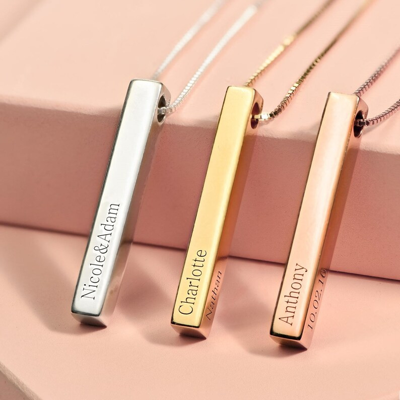 Personalized 3D Vertical Bar Necklace  Customize 4 Sides With - Etsy | Etsy (US)