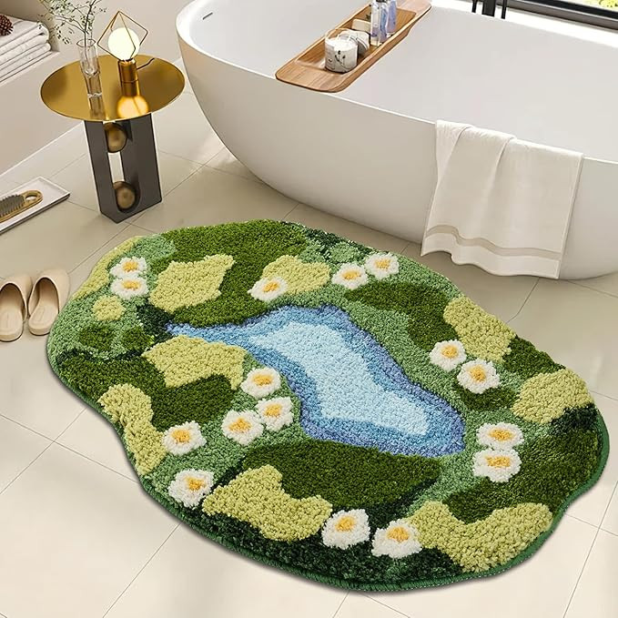 Sisher Moss Bath Mat,Cute Green Bathroom Rug Thick Bathroom Rugs Runner Rug Long Absorbent Non Sl... | Amazon (US)