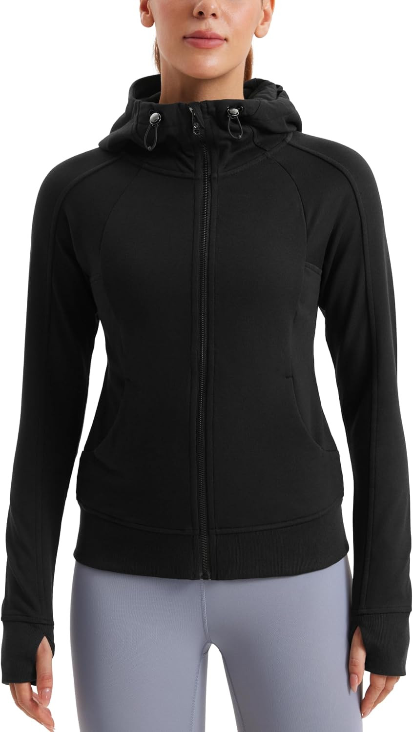 CRZ YOGA Womens Fleece Full Zip Hoodie Jackets Workout Hooded Zipper Basic Casual Sweatshirts with Thumb Holes | Amazon (US)
