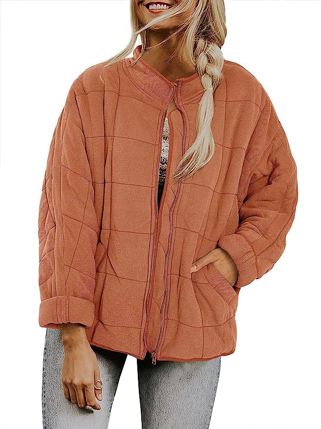 Womens Dolman Lightweight Quilted Jackets Zip Up Long Sleeve Collar Warm Winter Outwears | Amazon (US)