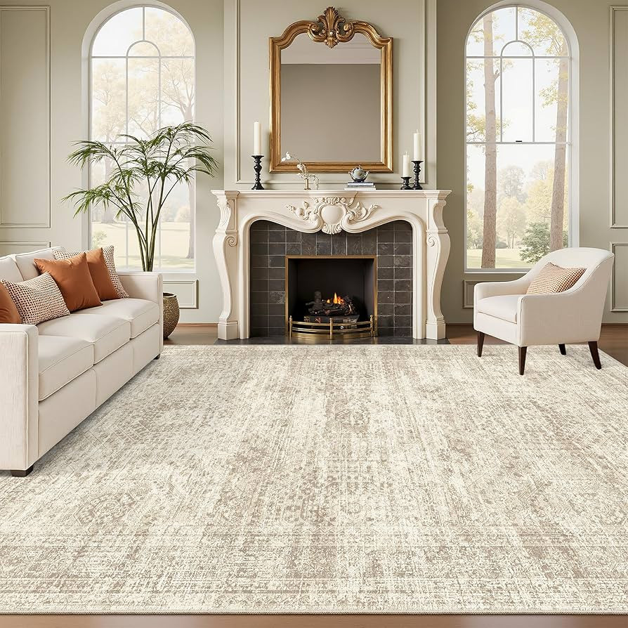 Washable Area Rug 8x10, Large Soft Rugs for Living Room Vintage Beige Carpet 8x10 Area Rugs for B... | Amazon (US)