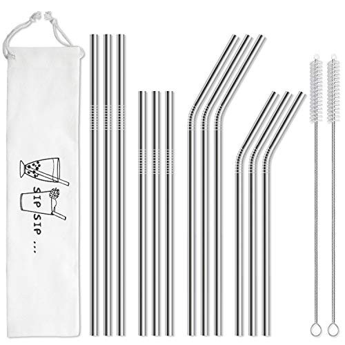 Hiware 12-Pack Reusable Stainless Steel Metal Straws with Case - Long Drinking Straws for 30 oz and 20 oz Tumblers Dishwasher Safe - 2 Cleaning Brushes Included | Amazon (US)