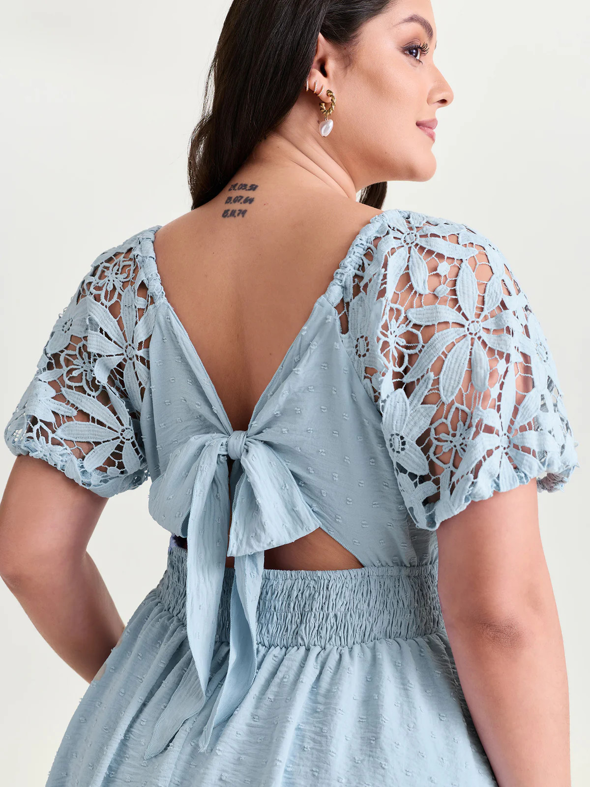 Sheer Lace Sleeve Open Back Mini Dress | Bloomchic