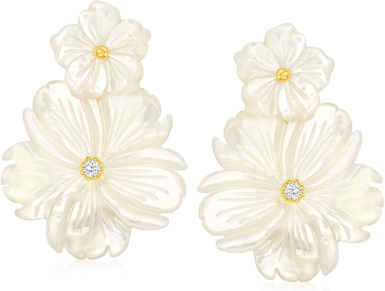 Ross-Simons Mother-Of-Pearl and .20 ct. t.w. White Topaz Flower Removable Drop Earrings With 18kt... | Amazon (US)
