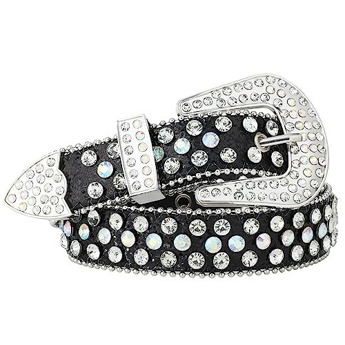 AWAYTR Rhinestone Belt for Women Men - Western Cowgirl Sequin Diamond Bling Studded Belts for Jeans Pants (115cm, 1-Black) | Amazon (US)