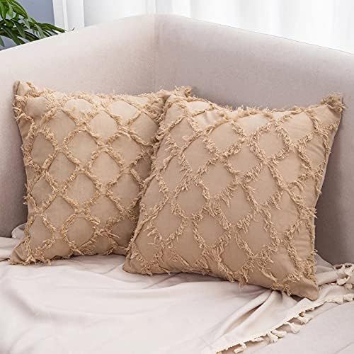 Boho Cushion Covers 2 Pcs CHOSHOME Decorative Throw Pillowcases Tassels Design Linen Rhombus Jacq... | Amazon (UK)