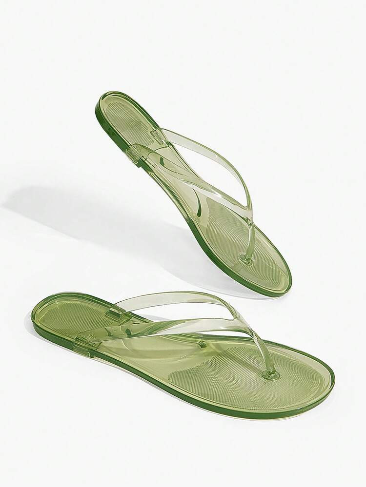 Grefit Spring And Summer New Round Toe Flat Bottom Casual Vacation Simple Green Flat Bottom Sanda... | SHEIN