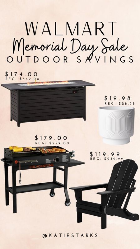 Memorial Day savings at Walmart on outdoor items! Save in Adirondack chairs, planters, Blackstone grills and gas fire pits!

#LTKSeasonal #LTKSaleAlert #LTKHome
