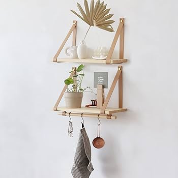 FRIADE Wall Wood Floating Shelves,Multifunctional PU Leather Strap Storage Shelves,Storage Organi... | Amazon (US)