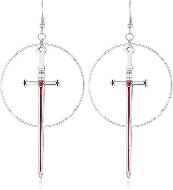 Halloween Gifts Gothic Silver Sword Medieval Renaissance Dangle Earrings for Women | Amazon (US)