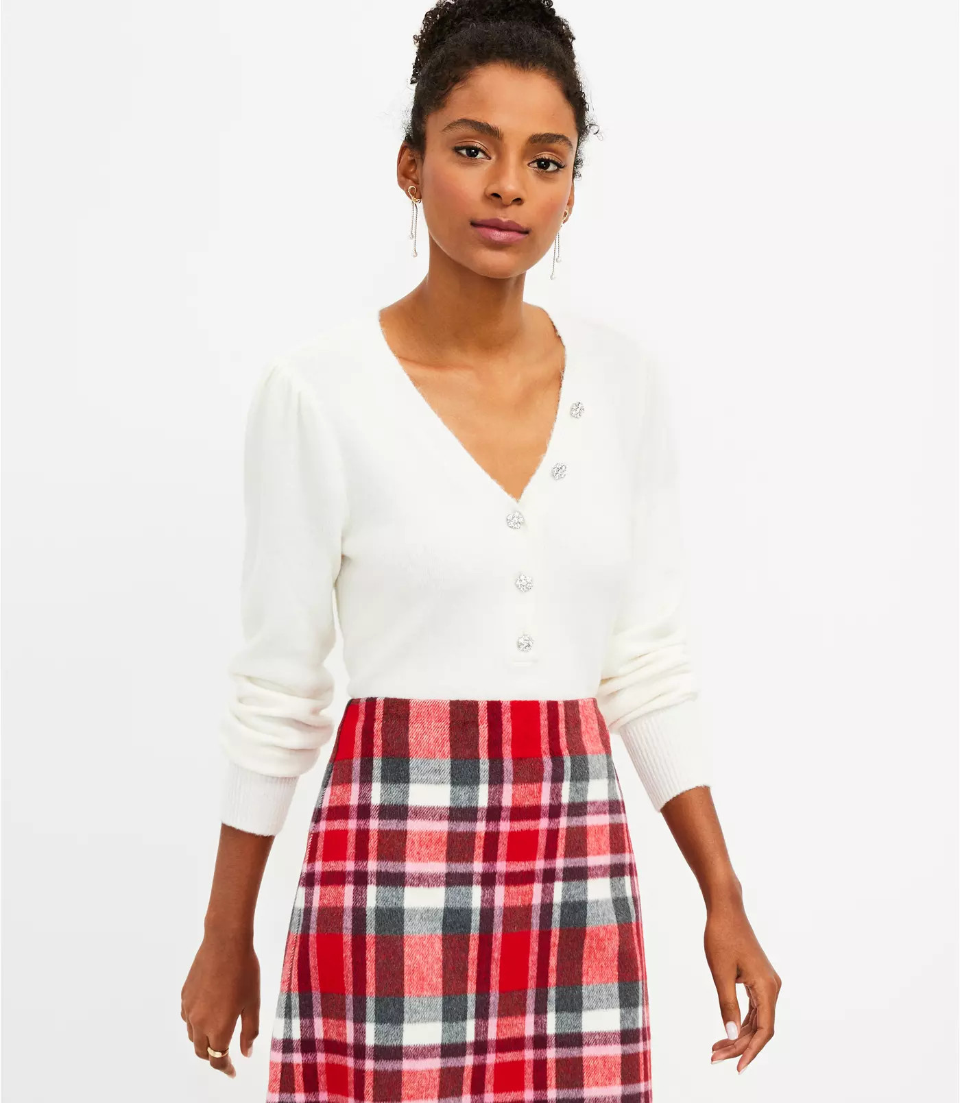 Jeweled Button Henley Sweater | LOFT