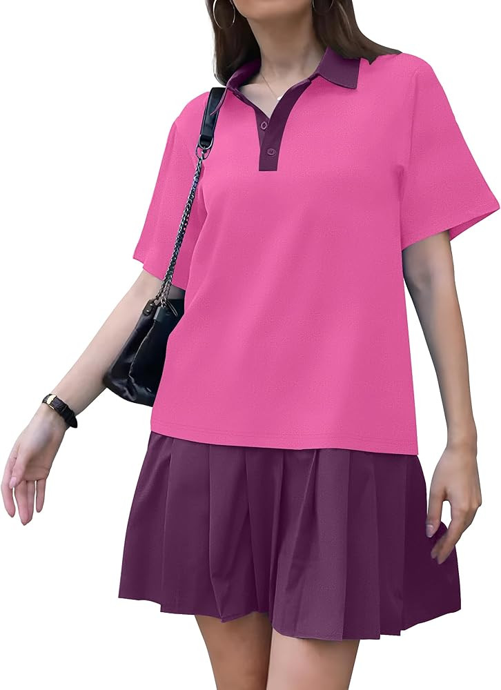 ETCYY NEW Summer Dresses for Women 2025 Polo Collar Sport or Daily Mini Dress Striped Colorblock | Amazon (US)