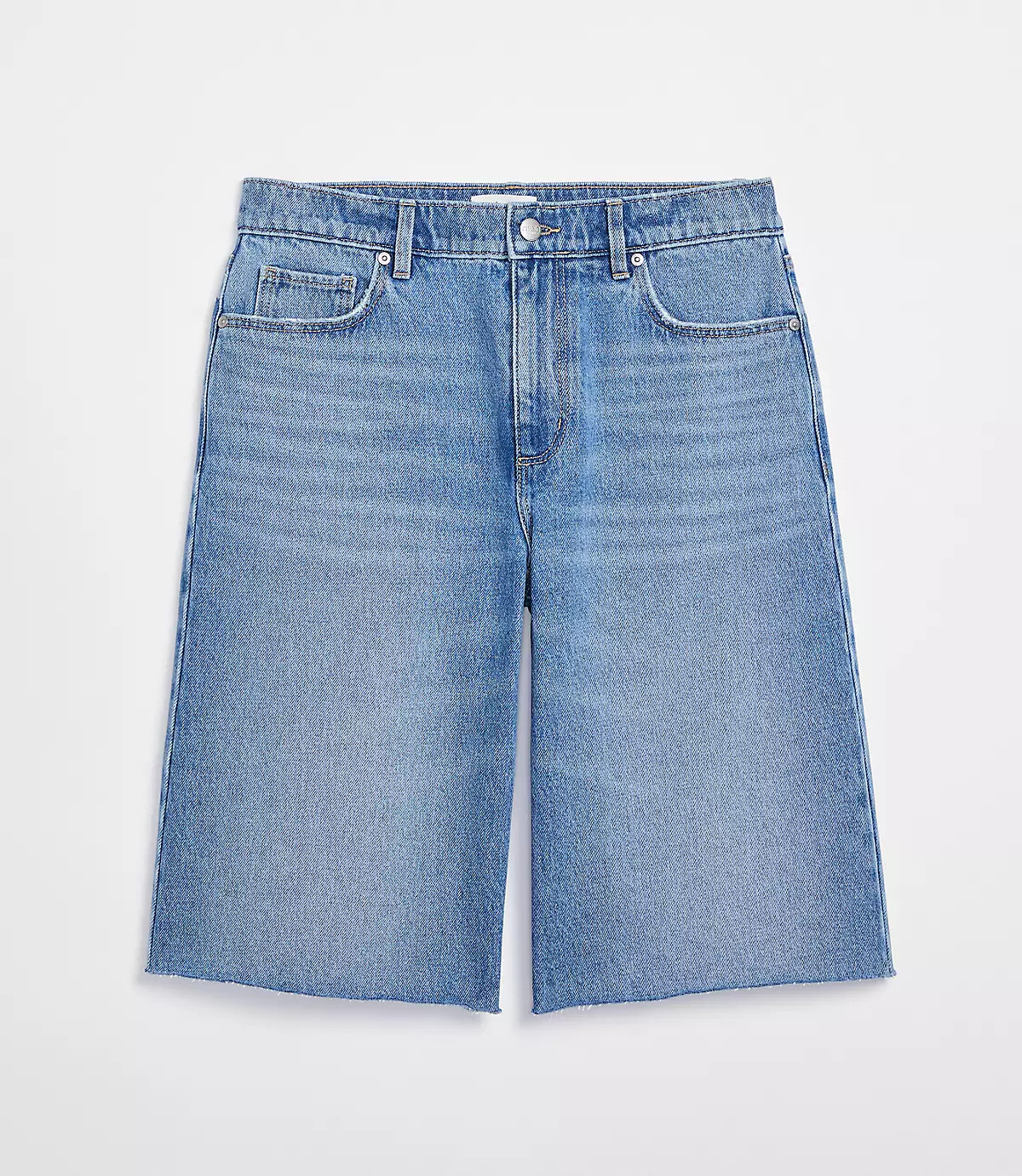 Rivete High Rise Denim Bermuda Shorts in Vintage Mid Wash | LOFT