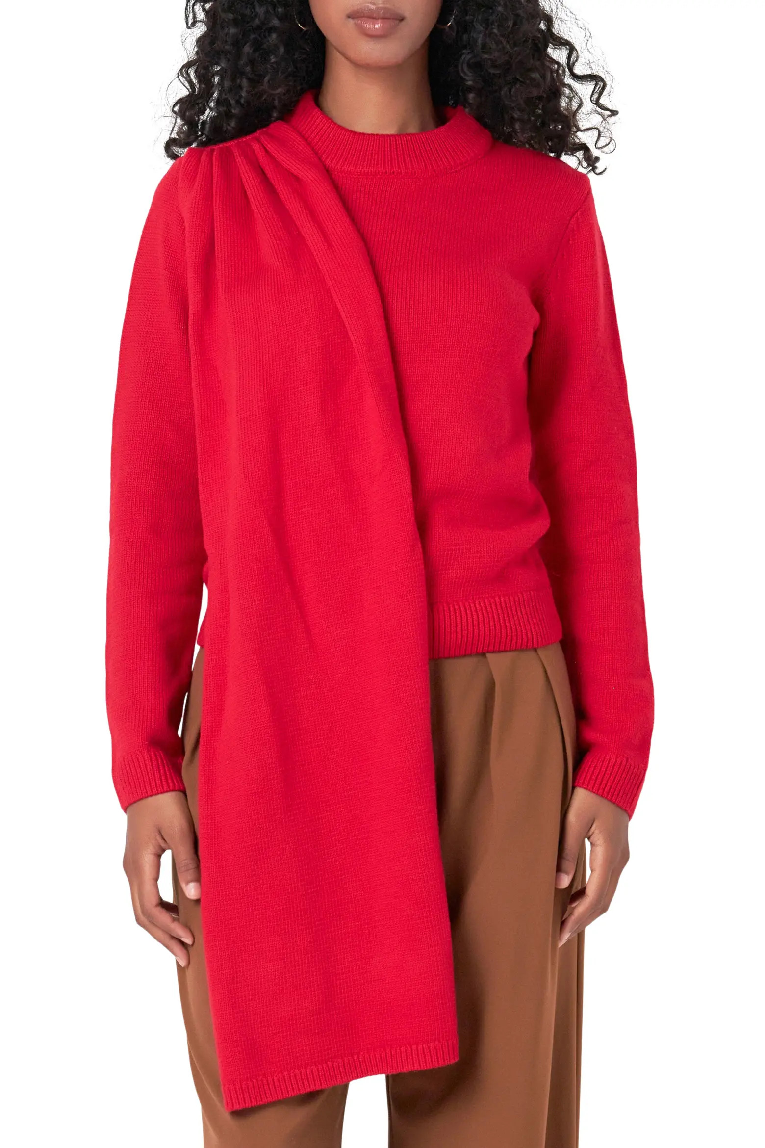 Scarf Detail Crewneck Sweater (Women) | Nordstrom | Nordstrom