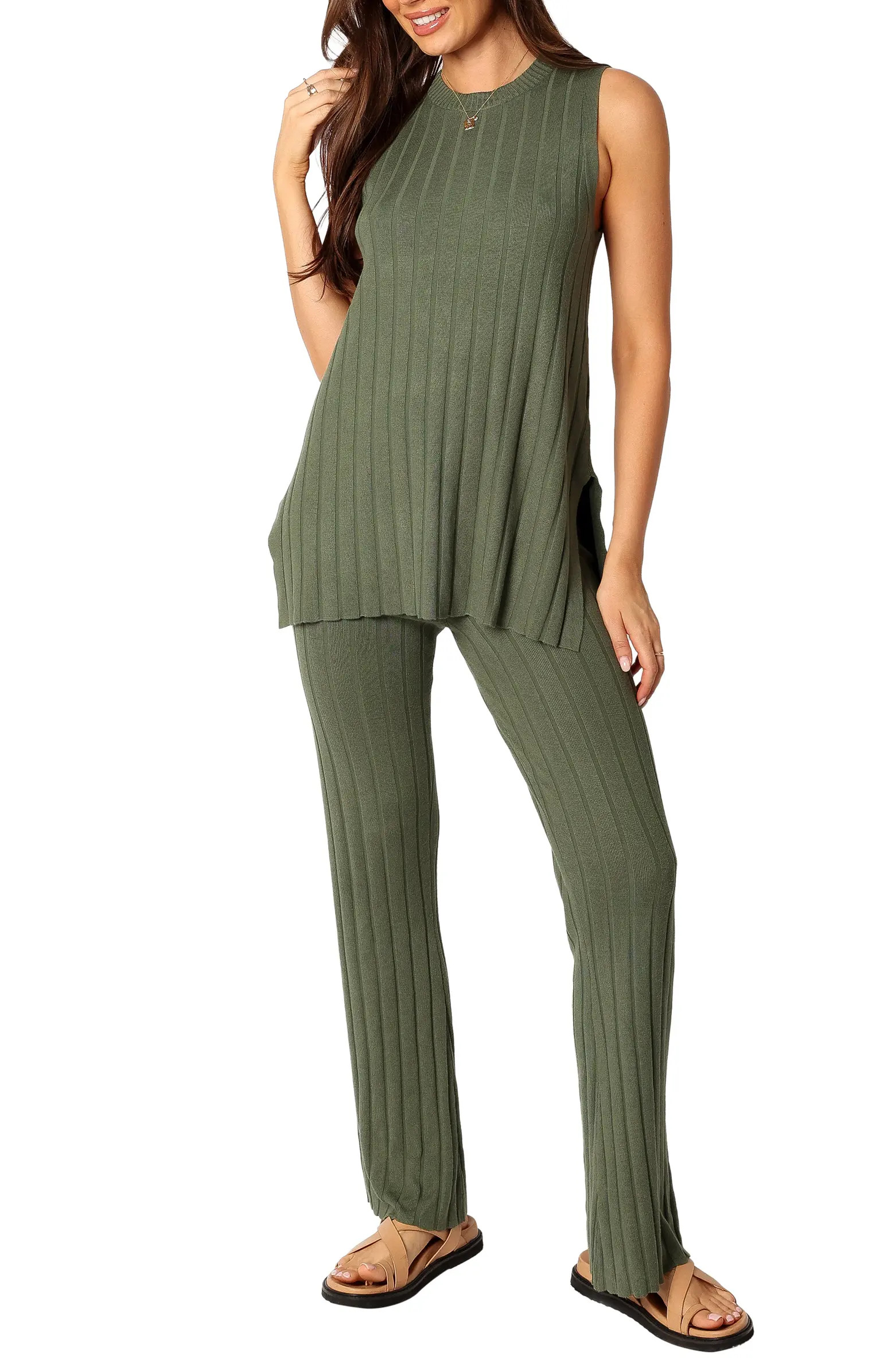 Silvie Wide Rib Sweater Tank & Straight Leg Pants Set | Nordstrom Rack