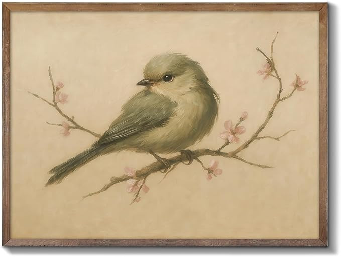 XOCUUI Vintage Spring Bird Oil Painting, Farmhouse Wall Decor Watercolor Cherry Blossom Canvas Pr... | Amazon (US)