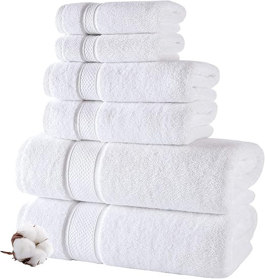 NOVA Luxury Linen - Hotel Quality Turkish Towel Set for Bathroom (6 Pcs Towel Set, Pure White) | Amazon (US)