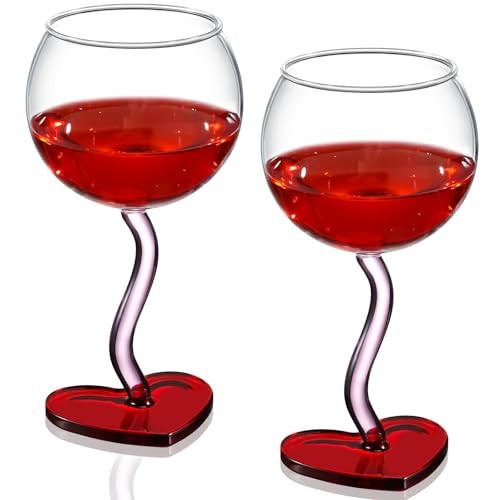 Singhoow 2 Pcs Heart Shaped Wine Glass Cute Pink Wine Glass for Girlfriends Women Birthday Wedding Anniversary Valentines Day | Amazon (US)